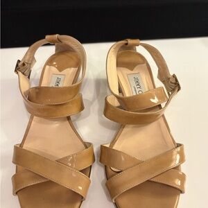 Jimmy Choo CHIARA Demi-Wedge Crisscross Sandal Nude Beige Size 39